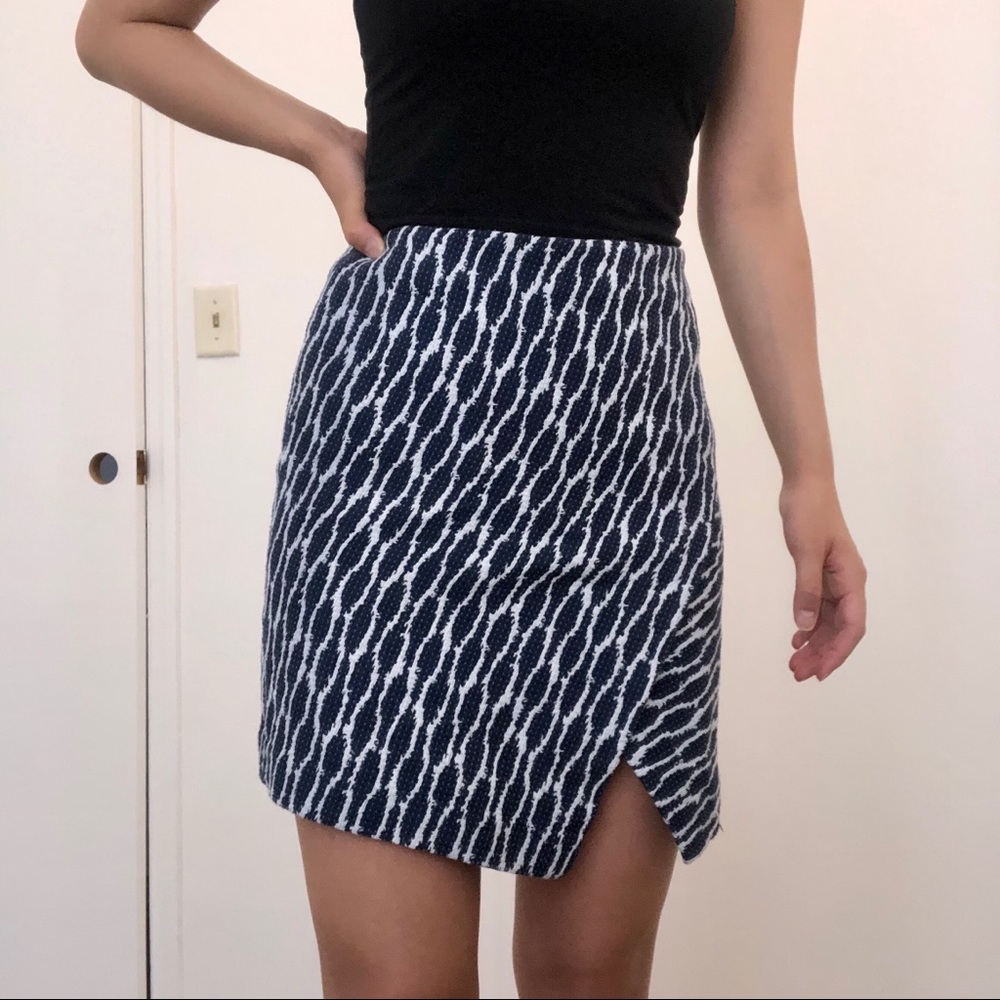 LOFT Blue/White Patterned Asymetrical Wrap Skirt
